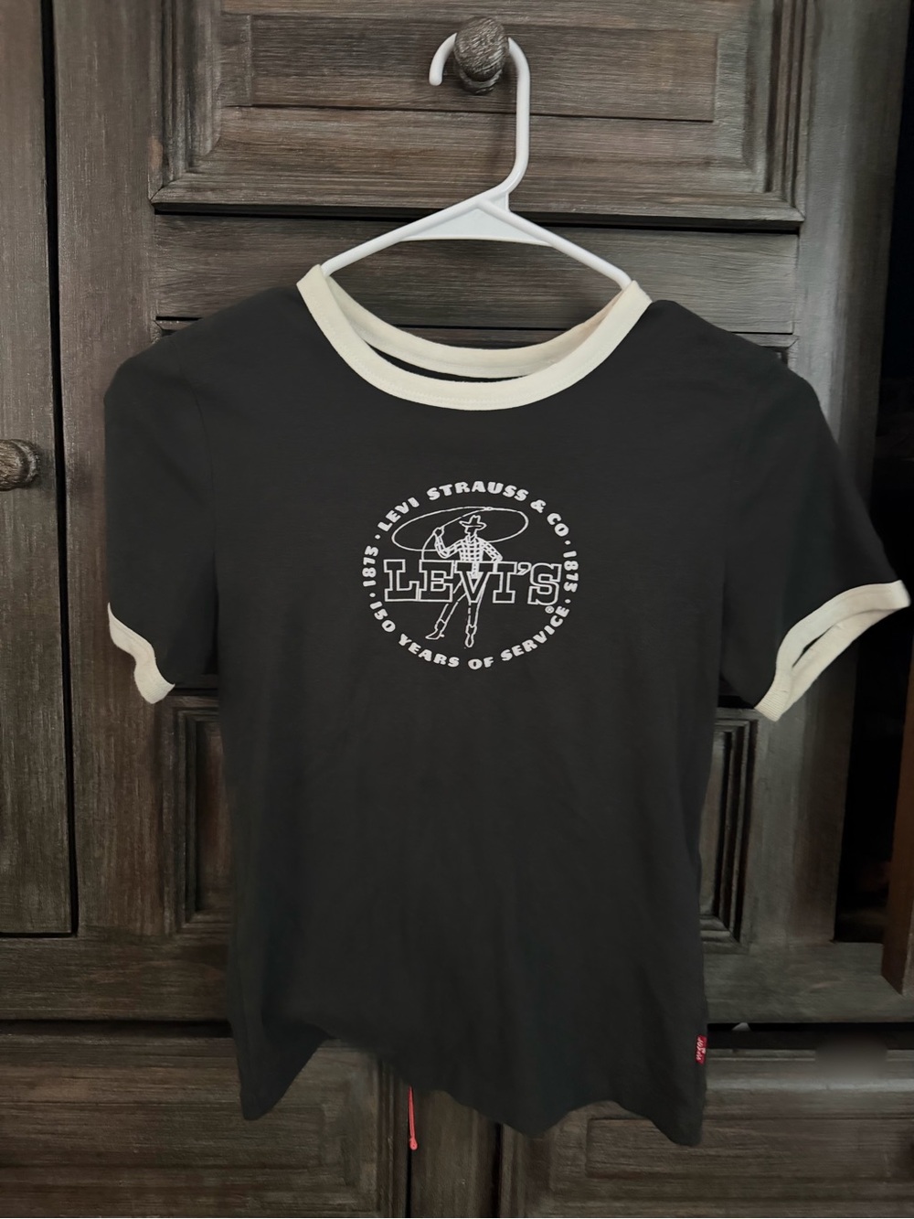 Levi's Black Tee with Cream Ringer Trim and Center Logo